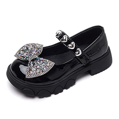 BININBOX Mädchen Lederschuhe Mary Jane Halbschuhe Frühling Herbst prächtige Prinzessinschuhe Kindergartenkleid Spitze Perle Strass Schleife Show (34, Schwarz) von BININBOX