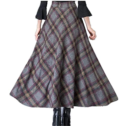 BININBOX Röcke Herbst- und Winterrock Elegant Maxirock für Damen Warm Plissee Plaid Verdicken Lange Wolle (Dunkelgrau, XS) von BININBOX