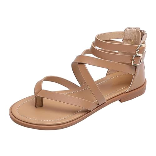 BININBOX Sandalen Damen Sommer Riemchen sandalen Flache Römer sandalen (Cremefarben, numeric_41) von BININBOX