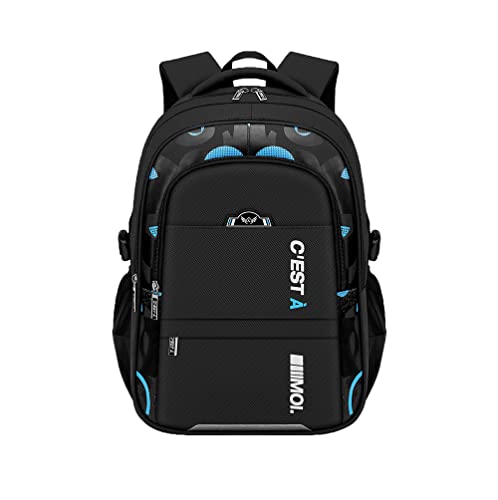 BININBOX kinder Jungen Mädchen Rucksack Schulranze mit Spurstange 5.Klasse (Schwarz Blau, 41cm,19L) von BININBOX