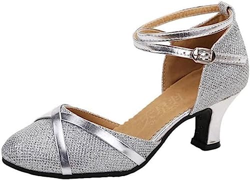Damen Schuhe Tanzschuhe elegant und bequem (Silberne Ledersohle,39) von BININBOX