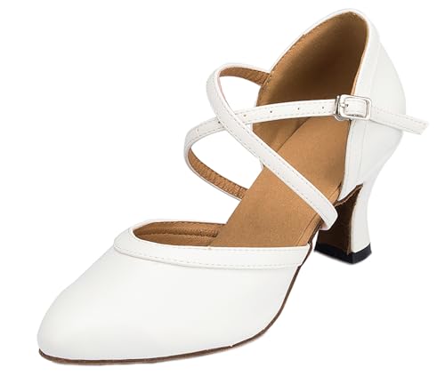 Damen Weiß Tanzschuhe Mit Absatz Brautschuhe Ballsaal Latein Tango Salsa (Absatz 5cm für Innenbereich, Numeric_36) von BININBOX