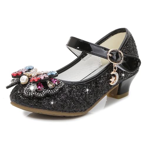 Kinder Mädchen Prinzessin Schuhe Sandalen Glitzer Schuhe mit Absatz Pailetten festlich(Schwarz 33) von BININBOX