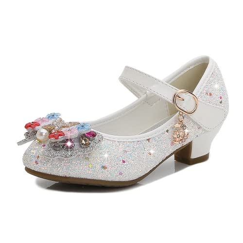 Kinder Mädchen Prinzessin Schuhe Sandalen Glitzer Schuhe mit Absatz Pailetten festlich(Weiß 30) von BININBOX