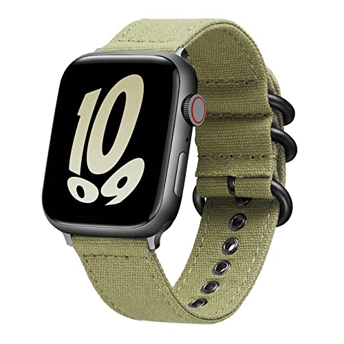 BINLUN Canvas Uhrenarmband Kompatibel mit Apple Watch 38mm 40mm 41mm für Damen Herren,Militärtuch Segeltuch Texti Sailcloth Ersatz Uhrenarmbänder für iWatch Serie Ultra SE 8 7 6 5 4 3 2 1,Armee Grün von BINLUN