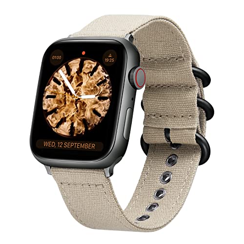 BINLUN Canvas Uhrenarmband Kompatibel mit Apple Watch 38mm 40mm 41mm für Damen Herren,Militärtuch Segeltuch Texti Sailcloth Ersatz Uhrenarmbänder für iWatch Serie Ultra SE 8 7 6 5 4 3 2 1,Khaki von BINLUN