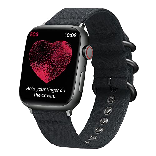BINLUN Canvas Uhrenarmband Kompatibel mit Apple Watch 42/41/40/38mm, 49/46/45/44mm für Herren Damen Stoff Uhrenbänder für iWatch Serie 10 9 8 7 6 5 4 3 2 1 Ultra2 Ultra SE2 SE,Schwarz von BINLUN