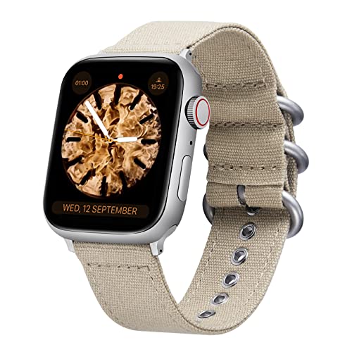 BINLUN Canvas Uhrenarmband für Apple Watch 42mm 44mm 45mm 49mm für Damen Herren,Militärtuch Segeltuch Texti Sailcloth Ersatz Uhrenarmbänder für iWatch Serie Ultra SE 8 7 6 5 4 3 2 1,Khaki von BINLUN