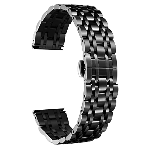 BINLUN Edelstahl Uhrenarmbänder 12mm-24mm SmartWatch Ersatzband Metall uhrarmband für Damen&Herren 6 Farbe kompatibel mit Samsung Galaxy Watch 6, kompatibel mit Garmin Vivoactive 3(schwarz,21mm) von BINLUN