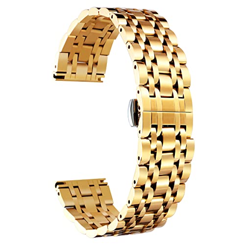 BINLUN Edelstahl Uhrenarmbänder Metall Uhrenarmbänder für Damen&Herren（Gold，21mm） von BINLUN