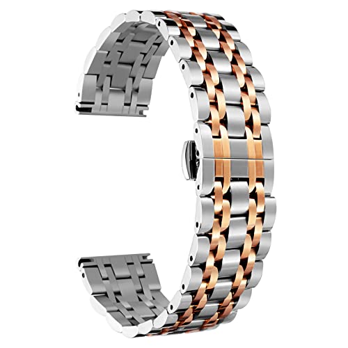BINLUN Edelstahl Uhrenarmbänder 12mm-24mm SmartWatch Ersatzband Metall uhrarmband für Damen&Herren 6 Farbe kompatibel mit Samsung Galaxy Watch 6, kompatibel mit Garmin Vivoactive 3(rosa tone,20mm) von BINLUN