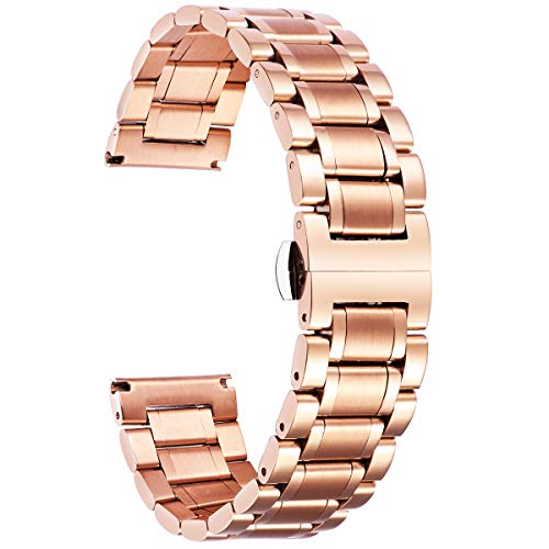 BINLUN Edelstahl Uhrenarmband 12mm-24mm Premium Metallarmband Ersatzarmband für Smartwatch Herren/Damen mit Geraden und Gebogenen Ende(Schwarz/Gold/Silber/Silber-Gold/Roségold/Silber-Roségold) von BINLUN