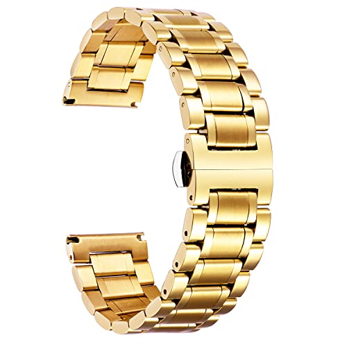 BINLUN Edelstahl Uhrenarmband 12mm-24mm Premium Metallarmband Ersatzarmband für Smartwatch Herren/Damen mit Geraden und Gebogenen Ende(Schwarz/Gold/Silber/Silber-Gold/Roségold/Silber-Roségold) von BINLUN