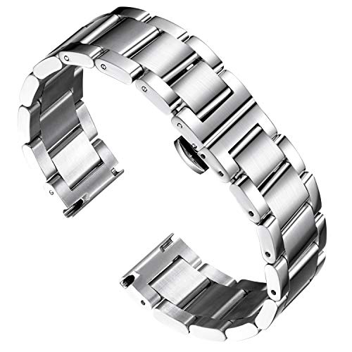 BINLUN Edelstahl Uhrenarmband Ersatz Metall Matt Halbbürste Silber Armband für Damen 16mm mit Schmetterlingsschnalle von BINLUN