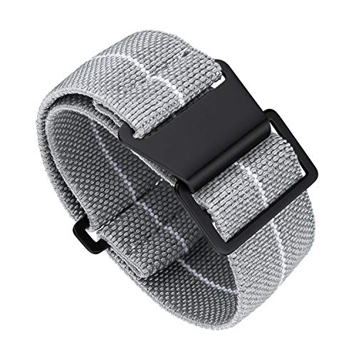 BINLUN Nylon Uhrenarmband Elastic Marinetaucher Fabric Nylon-Armbänder Militär Ersatz-Armband Uhr Hakenverschluss mit Schwarz/Silber Damen&Herren 18/20/22mm von BINLUN