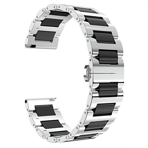 BINLUN Ersatz Armband Edelstahl Keramik Armband Poliert 12mm /14mm /18mm /20mm /22mm mit Butterfly Schnalle von BINLUN