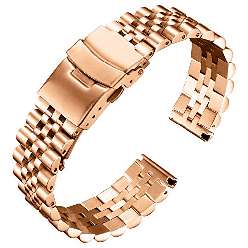 BINLUN Edelstahl Uhrenarmband Metall Uhrenarmbänder für Herren Damen Metallarmband mit Sicherheitsverschluss 18mm 20mm 22mm 24mm 26mm Armband in Gold, Silber, Schwarz, Roségold, Zwei Ton von BINLUN