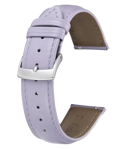 BINLUN Leder Uhrenarmband 22mm 21mm 20mm 19mm 18mm 16mm 14mm 12mm Mehrfarbige Uhrenarmbänder für Damen Herren Ersatz Schnellverschluss Lederarmband Uhren Armband(18mm,Helle Lila) von BINLUN