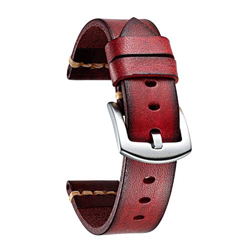 BINLUN Uhrenarmband Leder Uhrenarmbänder für Herren Damen Uhrenarmband 18mm 20mm 22mm 24mm 26mm Vintage Retro Ersatz Uhrenarmband Leder Handgemacht Gegerbt Farbverlauf Armband mit Rostfreier Schnalle von BINLUN