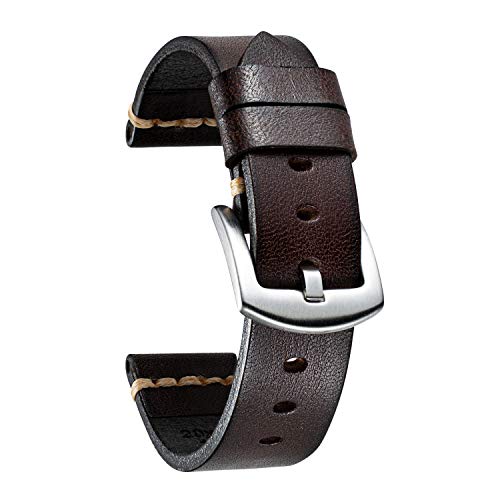 BINLUN Uhrenarmband Leder Uhrenarmbänder für Herren Damen Uhrenarmband 18mm 20mm 22mm 24mm 26mm Vintage Retro Ersatz Uhrenarmband Leder Handgemacht Gegerbt Farbverlauf Armband mit Rostfreier Schnalle von BINLUN