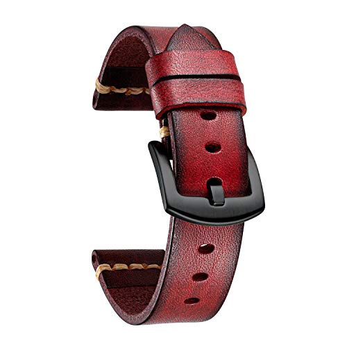 BINLUN Uhrenarmband Leder Uhrenarmbänder für Herren Damen Uhrenarmband 18mm 20mm 22mm 24mm 26mm Vintage Retro Ersatz Uhrenarmband Leder Handgemacht Gegerbt Farbverlauf Armband mit Edelstahlschnalle von BINLUN