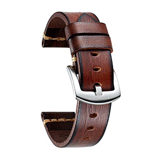 BINLUN Uhrenarmband Leder Uhrenarmbänder für Herren Damen Uhrenarmband 18mm 20mm 22mm 24mm 26mm Vintage Retro Ersatz Uhrenarmband Leder Handgemacht Gegerbt Farbverlauf Armband mit Edelstahlschnalle von BINLUN
