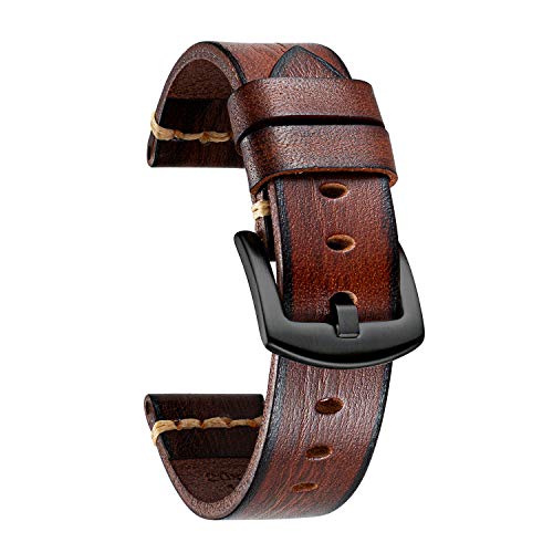 BINLUN Uhrenarmband Leder Uhrenarmbänder für Herren Damen Uhrenarmband 18mm 20mm 22mm 24mm 26mm Vintage Retro Ersatz Uhrenarmband Leder Handgemacht Gegerbt Farbverlauf Armband mit Edelstahlschnalle von BINLUN