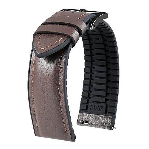 BINLUN Leder Uhrenarmbänder Silikon-Innenfutter Hybrid Elegant Schnellverschluss Lederarmband für Smartwatches Schwarze/Silberne Schnalle 6 Farben Herren Damen（Braun,21mm,Schwarze Schnalle von BINLUN