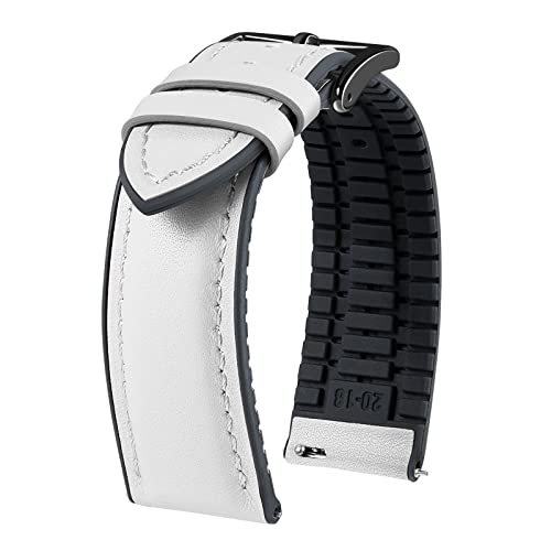 BINLUN Leder Uhrenarmbänder Silikon-Innenfutter Hybrid Elegant Schnellverschluss Lederarmband für Smartwatches Schwarze/Silberne Schnalle 6 Farben Herren Damen（Weiß,19mm,Schwarze Schnalle von BINLUN