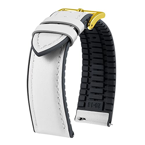 BINLUN Leder Uhrenarmbänder Silikon-Innenfutter Hybrid Elegant Schnellverschluss Lederarmband für Smartwatches Schwarze/Silberne Schnalle 6 Farben Herren Damen（Weiß,22mm,Goldene Schließe von BINLUN