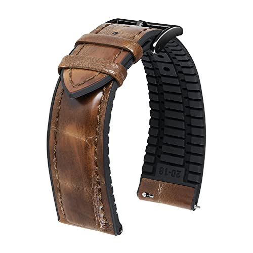 BINLUN Leder Uhrenarmband 14mm 16mm 18mm 19mm 20mm 21mm 22mm Armband Alligator Muster Leder und Silikon Hybrid Uhrenarmband Schnellverschluss Ersatz Armband für Herren Damen von BINLUN