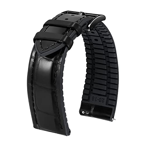 BINLUN Leder Uhrenarmband 22mm 21mm 20mm 19mm 18mm 16mm 14mm Alligator Muster Uhrenarmbänder für Herren Damen Ersatz Schnellverschluss Lederarmband Silikon Hybrid Uhrband(19mm,Schwarz Schwarz) von BINLUN