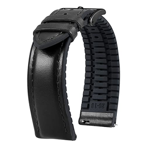 BINLUN Leder Uhrenarmband 22mm 21mm 20mm 19mm 18mm 16mm 14mm Ölwachsleder Uhrenarmbänder für Herren Damen Ersatzarmband Schnellverschluss Lederarmband Silikon Hybrid Uhrband(22mm,Schwarz Schwarz) von BINLUN