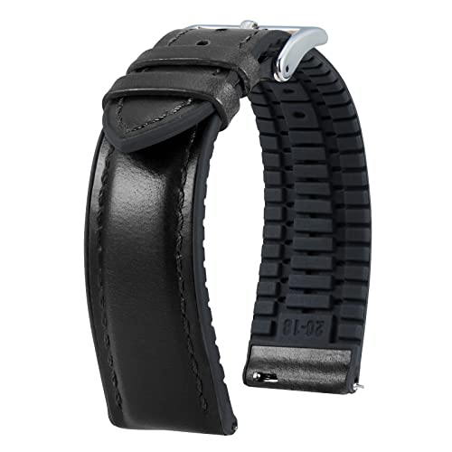 BINLUN Leder Uhrenarmband 22mm 21mm 20mm 19mm 18mm 16mm 14mm Ölwachsleder Uhrenarmbänder für Herren Damen Ersatzarmband Schnellverschluss Lederarmband Silikon Hybrid Uhrband(18mm,Schwarz Silber) von BINLUN