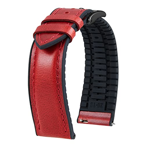 BINLUN Leder Uhrenarmband 14mm 16mm 18mm 19mm 20mm 21mm 22mm Armband Ölwachsleder und Silikon Hybrid Uhrenarmbänder Ersatzarmband für Herren Damen mit Schnalle in Silber/Schwarz/Gold/Roségold von BINLUN