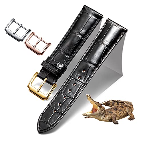 BINLUN Leder Uhrenarmband Echtes Krokodilleder Uhrenarmbänder Alligator Lederarmband für Herren Damen Schnellverschluss Dornschließe 3 Farben Handgemacht Klassische Mode 18mm 19mm 20mm 21mm 22mm 24mm von BINLUN