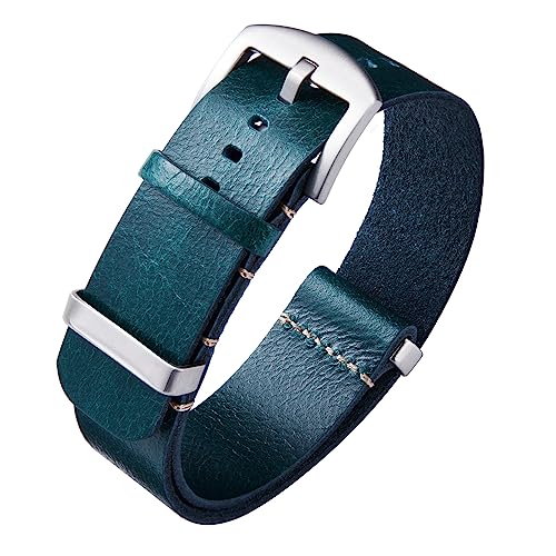 BINLUN Leder Uhrenarmband Einteilig Geöltes Lederarmband 18mm 19mm 20mm 21mm 22mm 24mm Ersatz Uhrenarmbänder für Herren und Damen mit Silber/Schwarze Schnalle von BINLUN