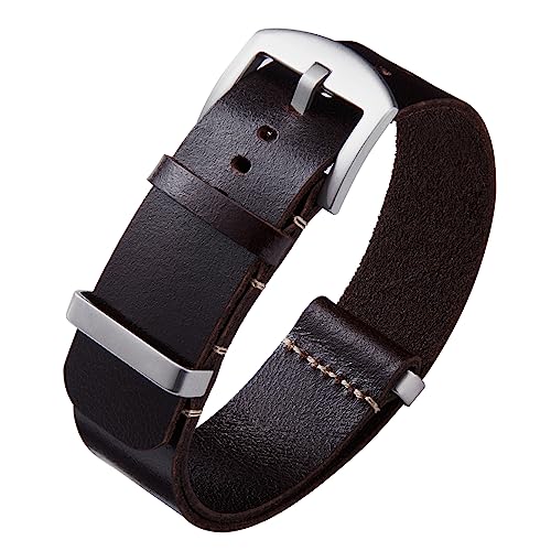 BINLUN Leder Uhrenarmband Einteilig Geöltes Lederarmband 18mm 19mm 20mm 21mm 22mm 24mm Ersatz Uhrenarmbänder für Herren und Damen mit Silber/Schwarze Schnalle von BINLUN