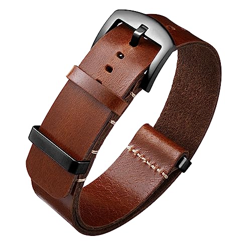 BINLUN Leder Uhrenarmband Einteilig Geöltes Lederarmband 18mm 19mm 20mm 21mm 22mm 24mm Ersatz Uhrenarmbänder für Herren und Damen mit Silber/Schwarze Schnalle von BINLUN