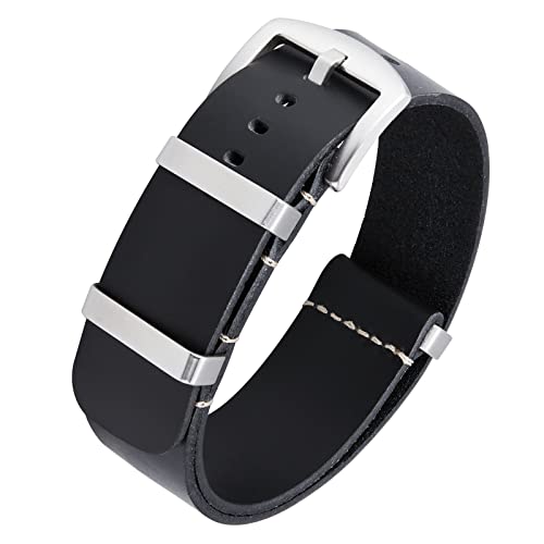 BINLUN Leder Uhrenarmband Einteilig Geöltes Lederarmband 18mm 19mm 20mm 21mm 22mm 24mm Ersatz Uhrenarmbänder für Herren und Damen mit Silber/Schwarze Schnalle von BINLUN