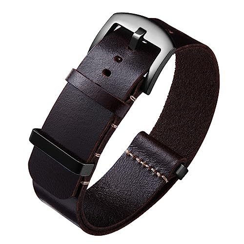 BINLUN Leder Uhrenarmband Einteilig Geöltes Lederarmband 18mm 19mm 20mm 21mm 22mm 24mm Ersatz Uhrenarmbänder für Herren und Damen mit Silber/Schwarze Schnalle von BINLUN