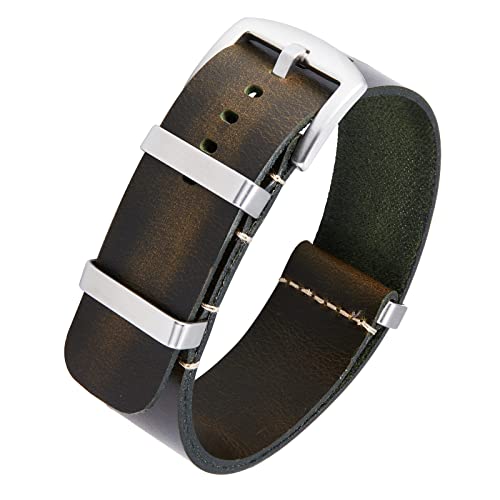 BINLUN Leder Uhrenarmband Einteilig Geöltes Lederarmband 18mm 20mm 22mm 24mm Ersatz Uhrenarmbänder für Herren und Damen mit Silber/Schwarze Schnalle von BINLUN