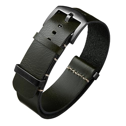 BINLUN Leder Uhrenarmband Einteilig Geöltes Lederarmband 18mm 19mm 20mm 21mm 22mm 24mm Ersatz Uhrenarmbänder für Herren und Damen mit Silber/Schwarze Schnalle von BINLUN