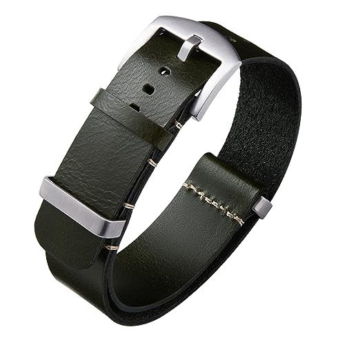 BINLUN Leder Uhrenarmband Einteilig Geöltes Lederarmband 18mm 19mm 20mm 21mm 22mm 24mm Ersatz Uhrenarmbänder für Herren und Damen mit Silber/Schwarze Schnalle von BINLUN