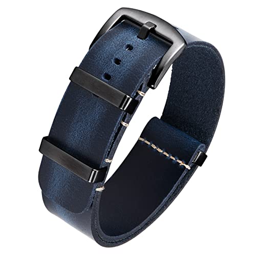 BINLUN Leder Uhrenarmband Einteilig Geöltes Lederarmband 18mm 20mm 22mm 24mm Ersatz Uhrenarmbänder für Herren und Damen mit Silber/Schwarze Schnalle von BINLUN