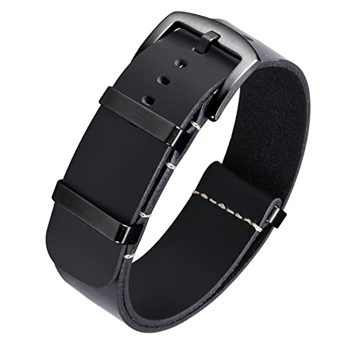 BINLUN Leder Uhrenarmband Einteilig Geöltes Lederarmband 18mm 19mm 20mm 21mm 22mm 24mm Ersatz Uhrenarmbänder für Herren und Damen mit Silber/Schwarze Schnalle von BINLUN