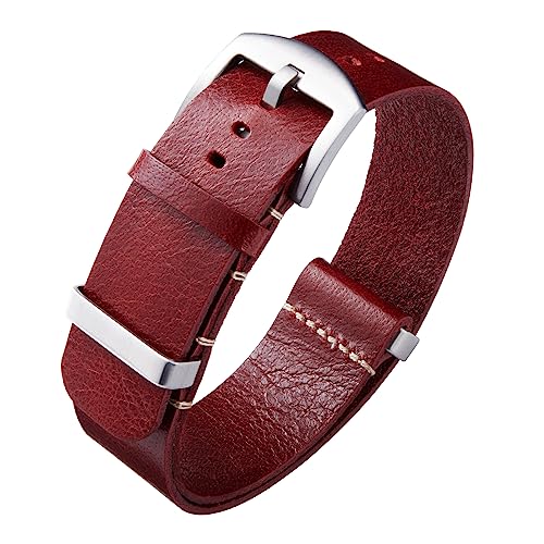 BINLUN Leder Uhrenarmband Einteilig Geöltes Lederarmband 18mm 19mm 20mm 21mm 22mm 24mm Ersatz Uhrenarmbänder für Herren und Damen mit Silber/Schwarze Schnalle von BINLUN