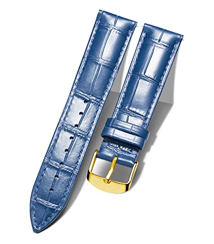 BINLUN Leder Uhrenarmband Krokodilmuster Schnellverschluss Ersatz Kalbsleder Uhrenarmbänder 10 Farben 13 Größen für Herren & Damen(Goldene Schnalle,Blau,13mm) von BINLUN