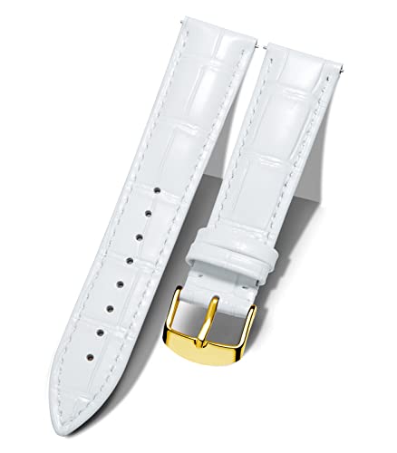 BINLUN Leder Uhrenarmband Krokodilmuster Schnellverschluss Ersatz Kalbsleder Uhrenarmbänder 10 Farben 13 Größen für Herren & Damen(Goldene Schnalle,Weiß,19mm) von BINLUN