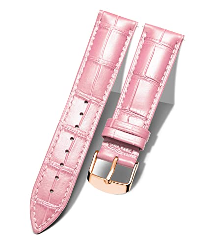 BINLUN Leder Uhrenarmband Krokodilmuster Schnellverschluss Ersatz Kalbsleder Uhrenarmbänder 10 Farben 13 Größen für Herren & Damen(Roségoldene Schnalle,Pink,14mm) von BINLUN